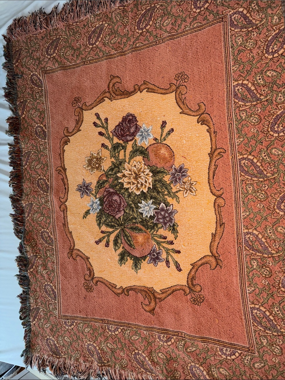 Vintage cottage floral fringed throw blanket